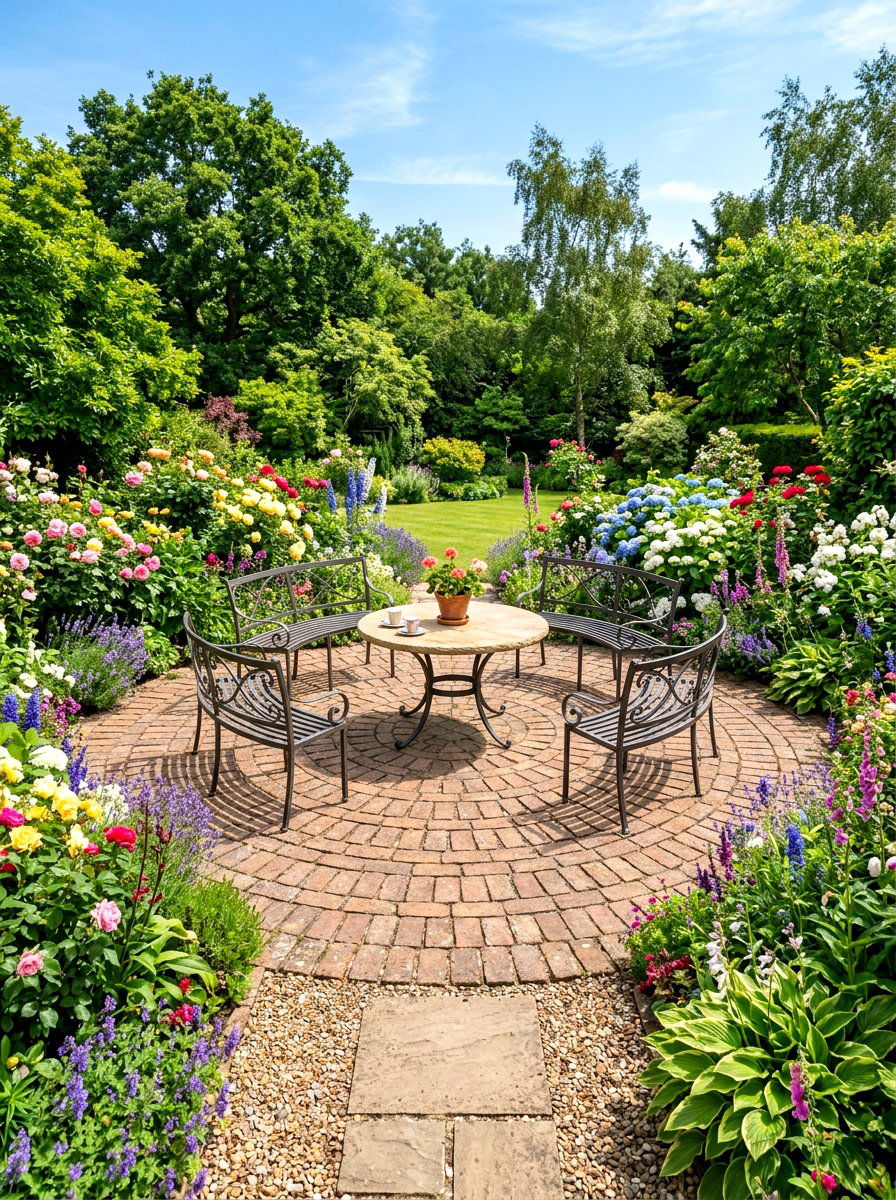 Paved circular patio layout - 30 patio conversation area ideas