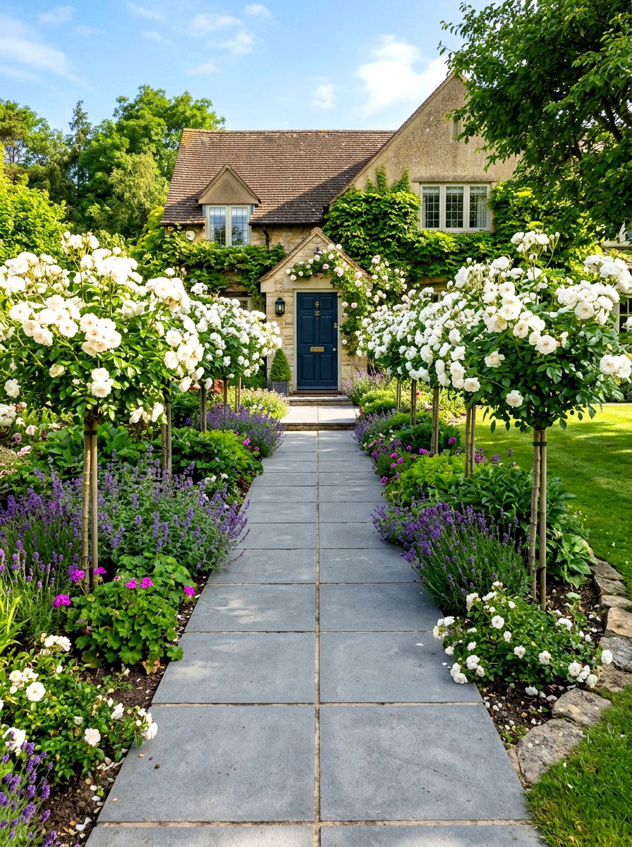 Paved rose garden entry - 30 rose garden walkway ideas