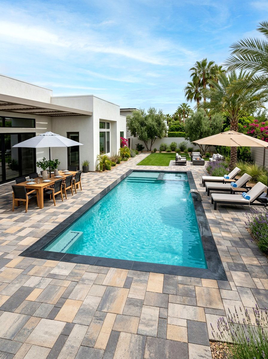 Paver Deck Pool - 30 rectangular pool ideas