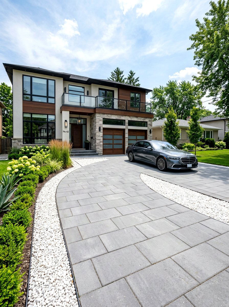Paver Driveway With Gravel - 30 white gravel front yard ideas