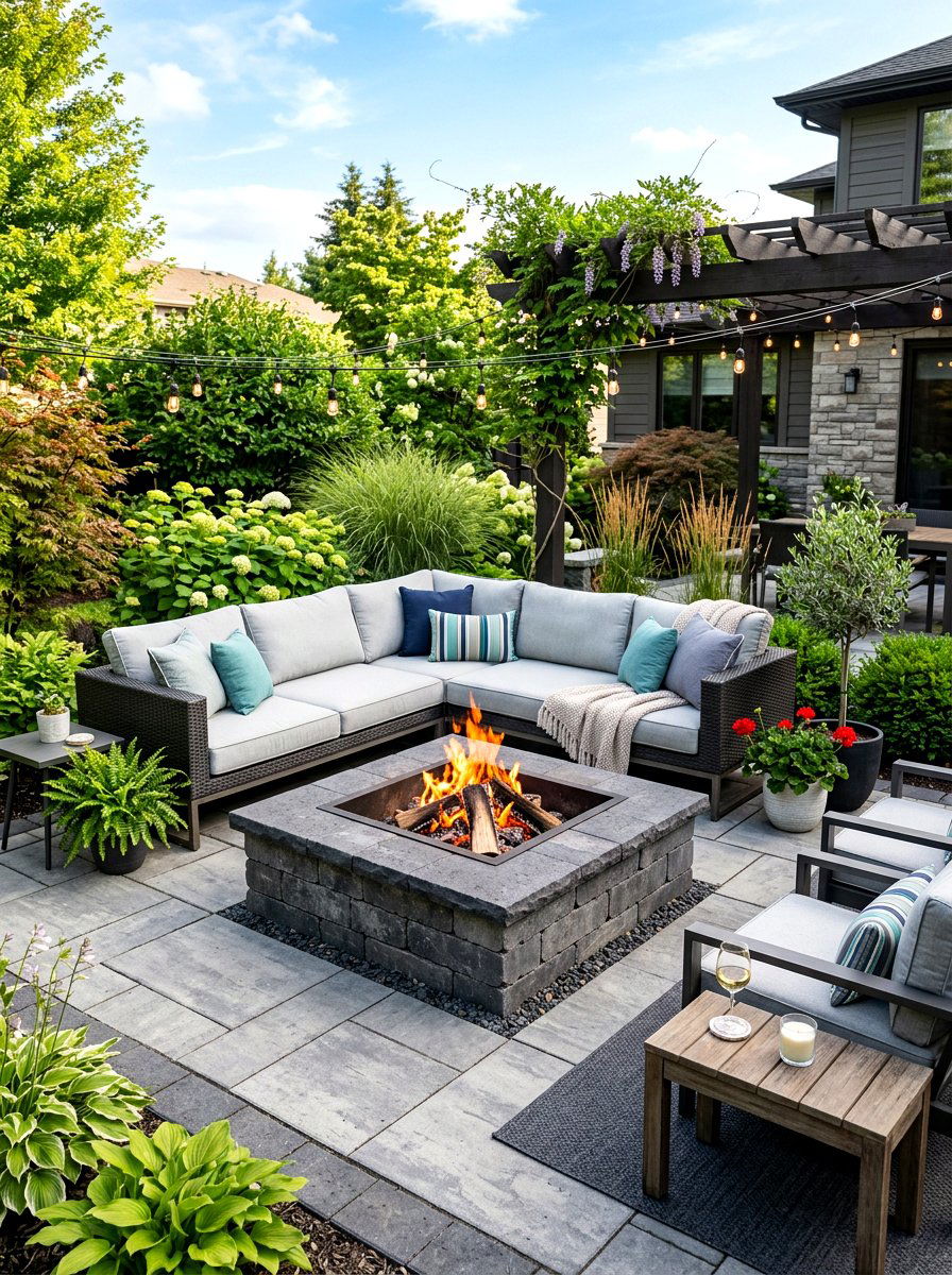 Paver Fire Pit Area - 30 square fire pit ideas
