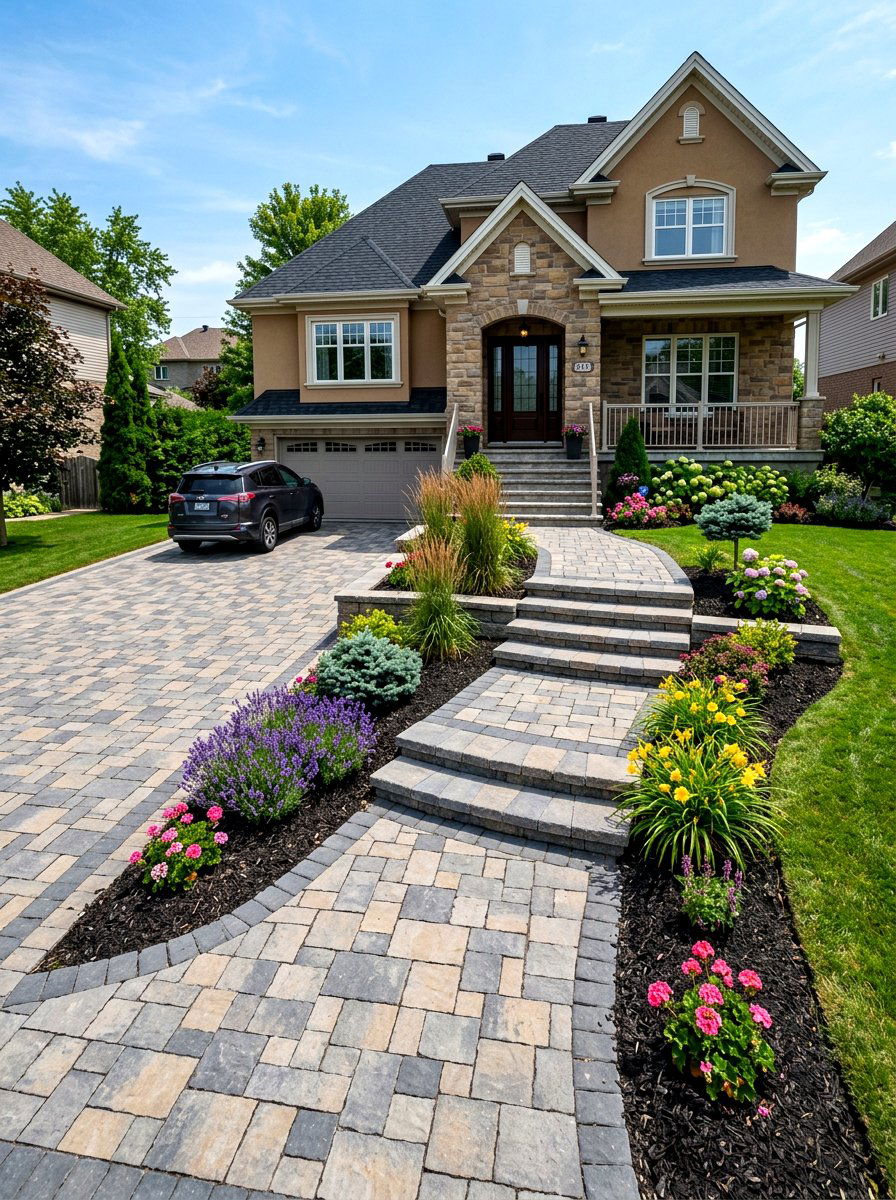 Paver Stone Staircase - 30 front steps makeover ideas