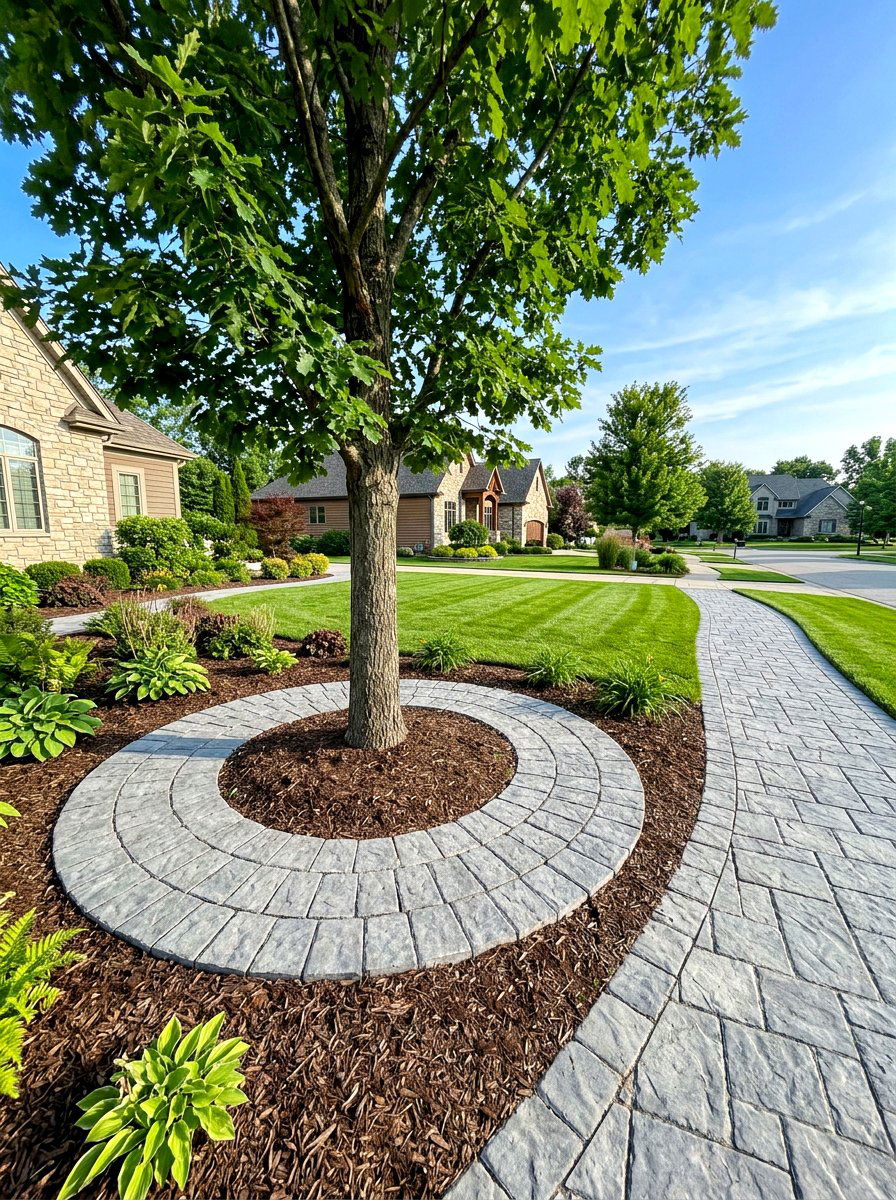 Paver Stone Surround - 30 tree border landscaping ideas