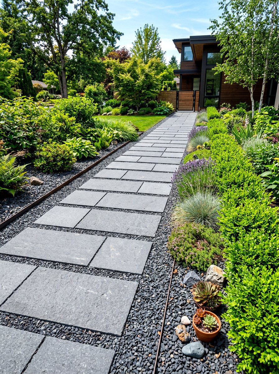 Paver Stone Walkway - 30 front yard rock garden ideas
