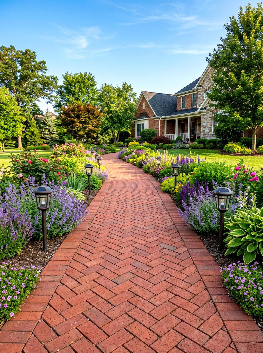 Paver Walkway - 30 front yard landscaping ideas