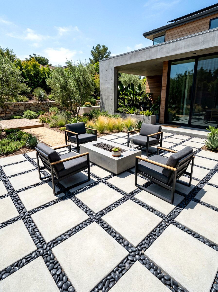 Paver and Pebble Pattern - 30 no grass backyard ideas