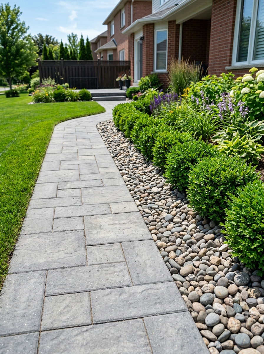 Paver and Rock Combination - 30 rock flower bed ideas