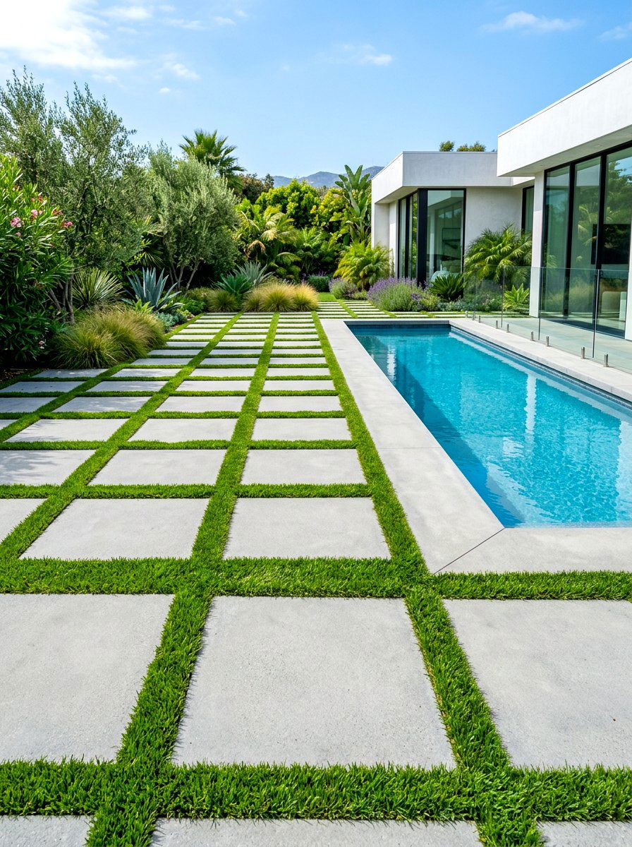 Paver and grass surround - 30 small poolside patio ideas