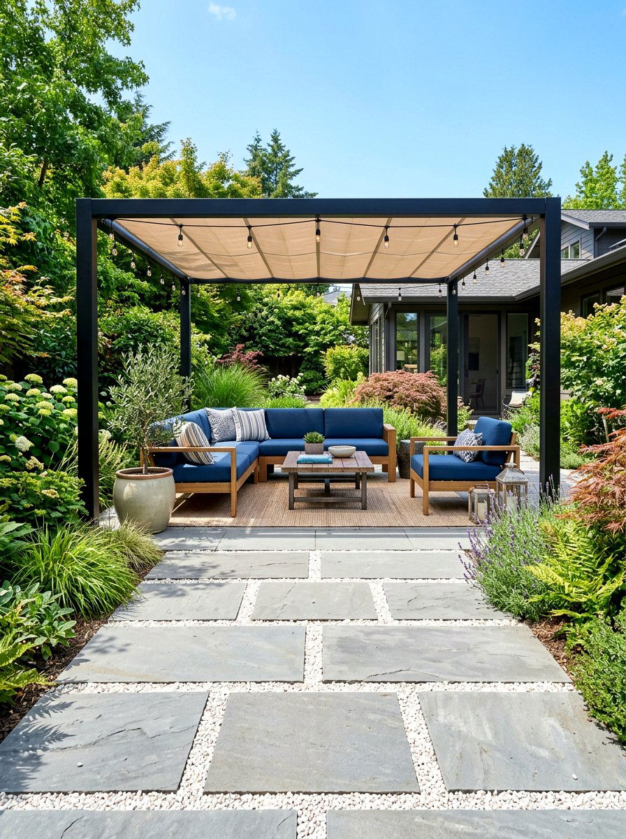 Paver and gravel patio surround - 30 gravel border garden ideas