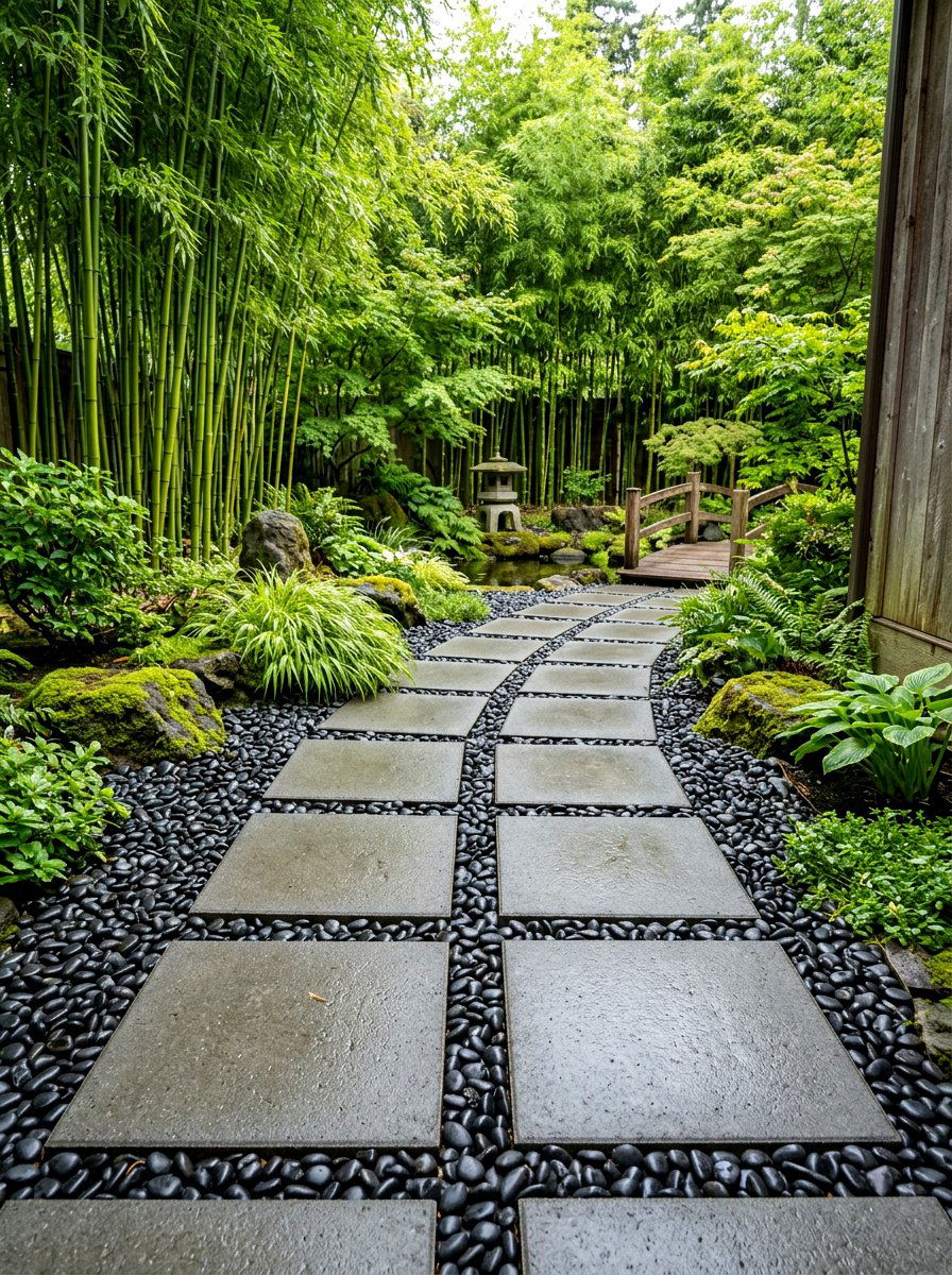 Paver and pebble path - 30 front yard pathway ideas