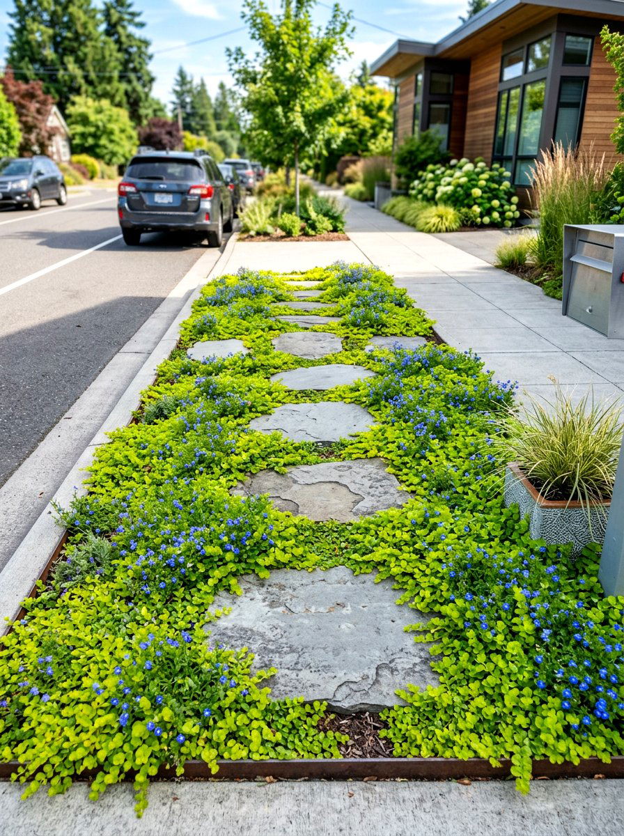 Paver and plant parking strip - 30 curbside planting strip ideas