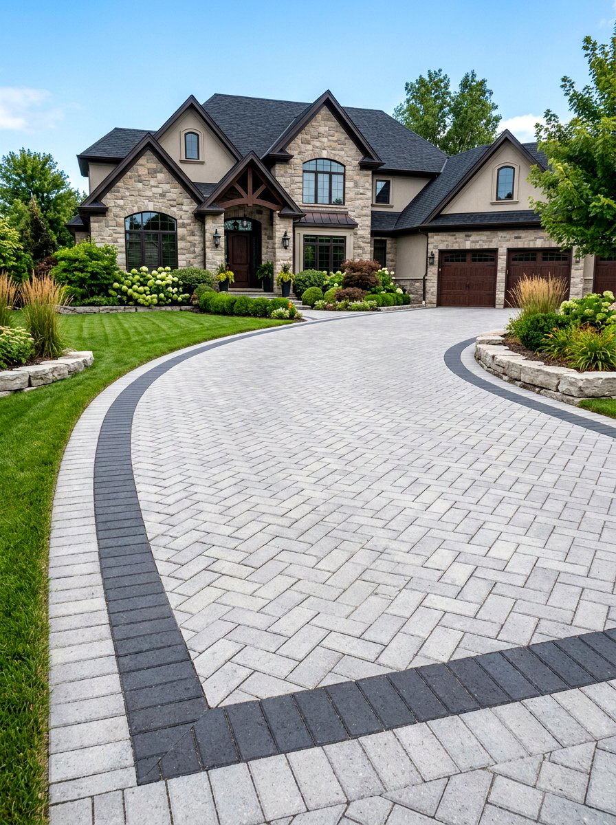 Paver driveway with border - 30 paver driveway ideas