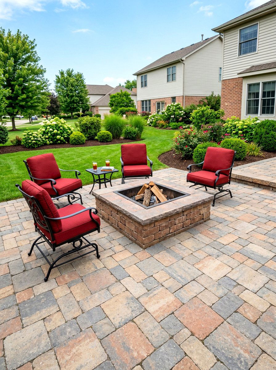 Paver fire pit patio - 30 fire pit lounge ideas
