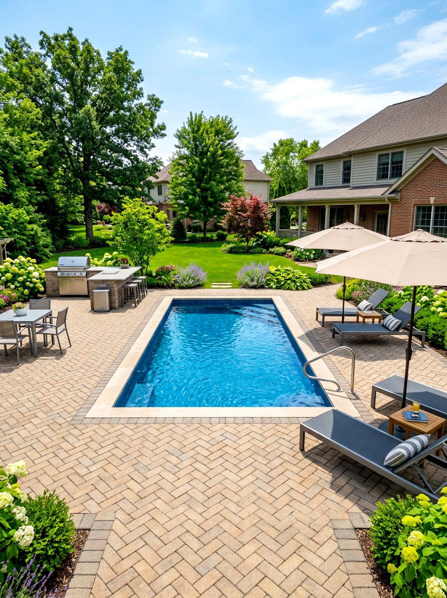 Paver patio plunge pool - 30 plunge pool backyard ideas aesthetic