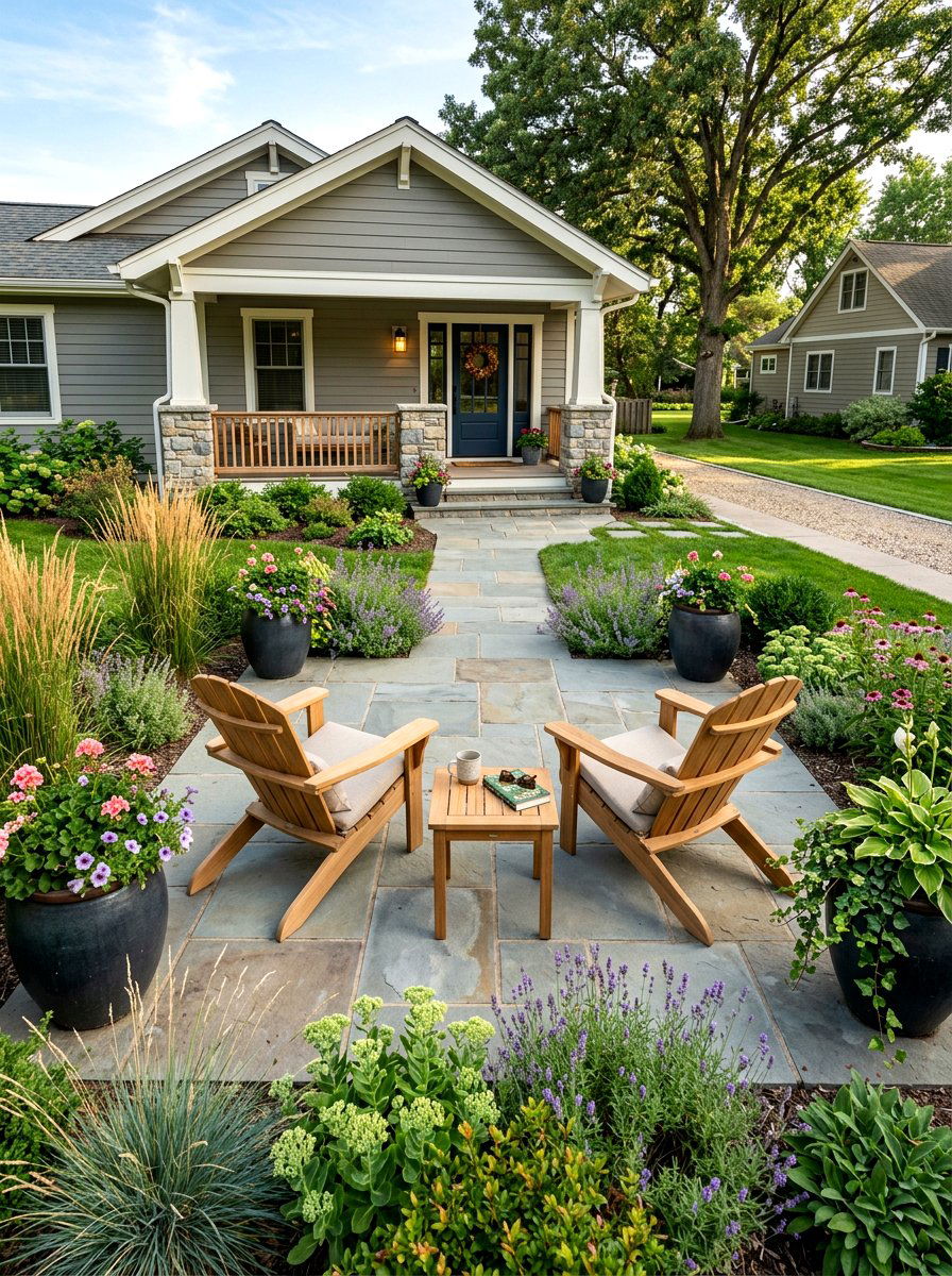 Paver patio seating - 30 low maintenance front yard ideas