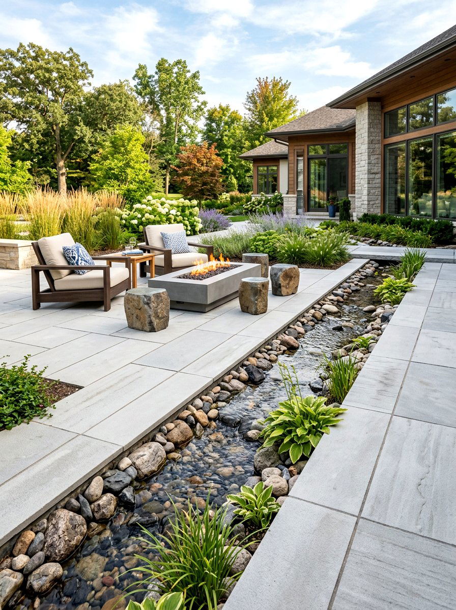 Paver patio stream - 30 backyard stream ideas