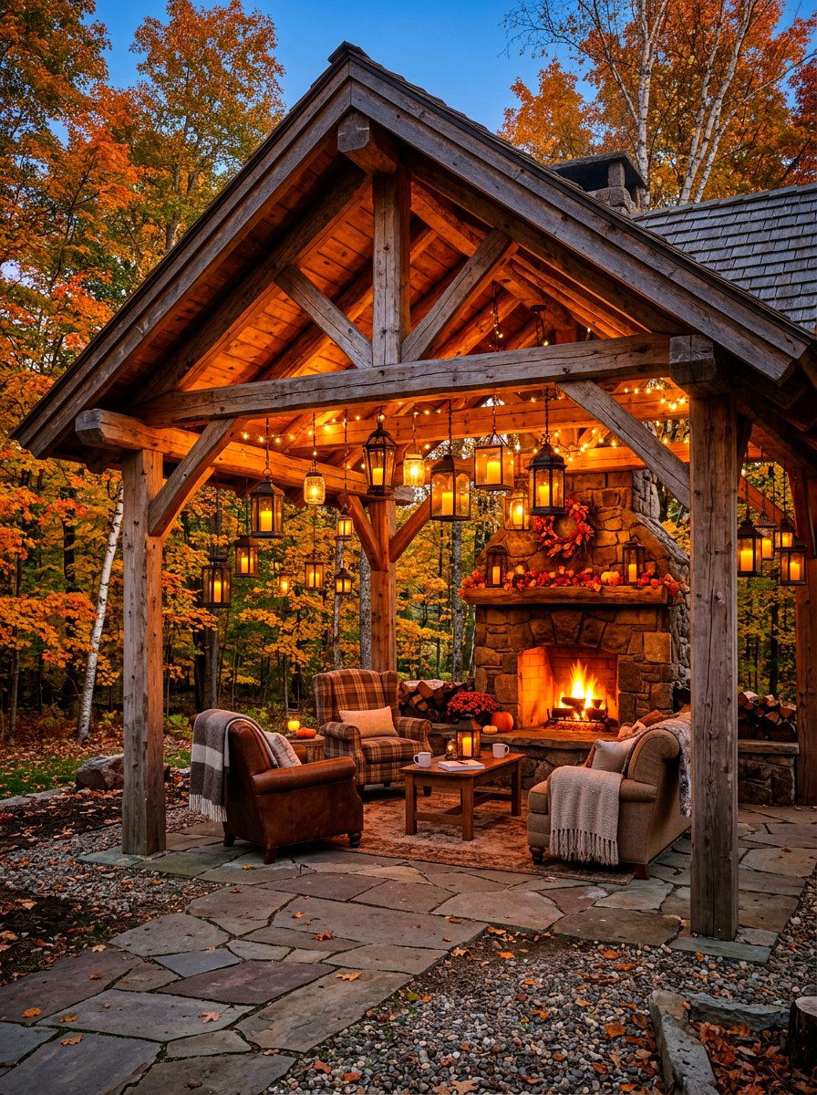 Pavilion Hanging Lanterns - 30 outdoor structure lighting ideas
