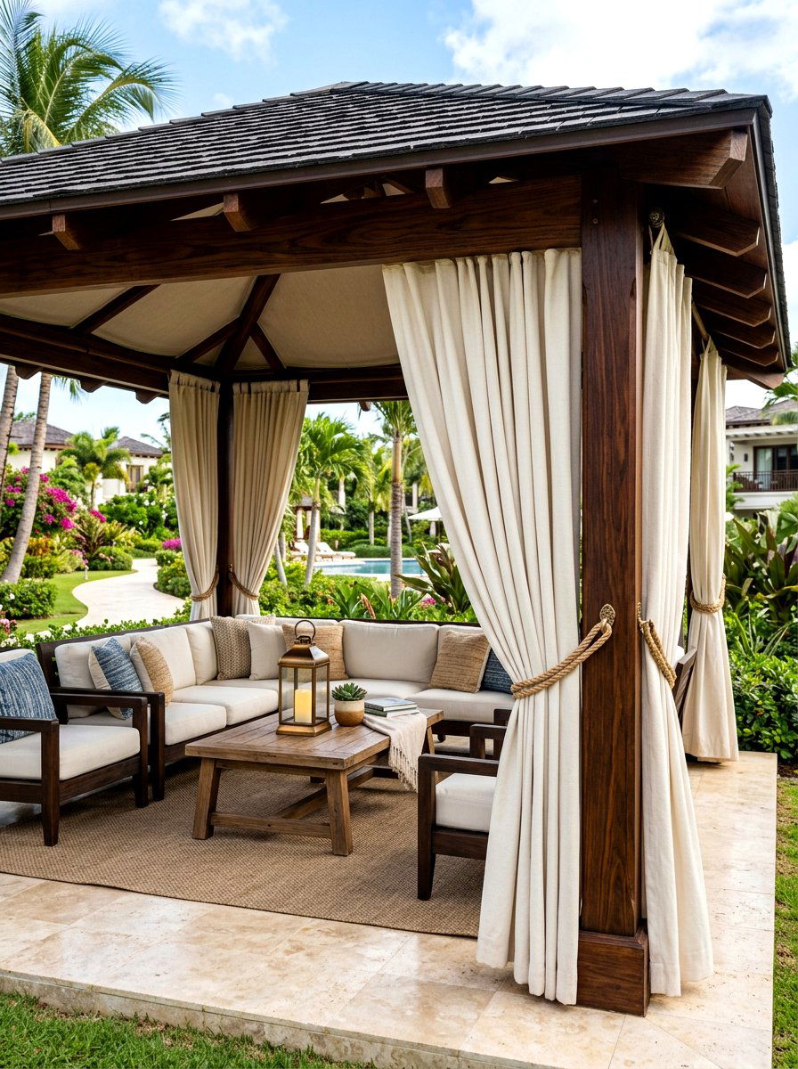 Pavilion With Curtain Privacy - 30 backyard pavilion ideas