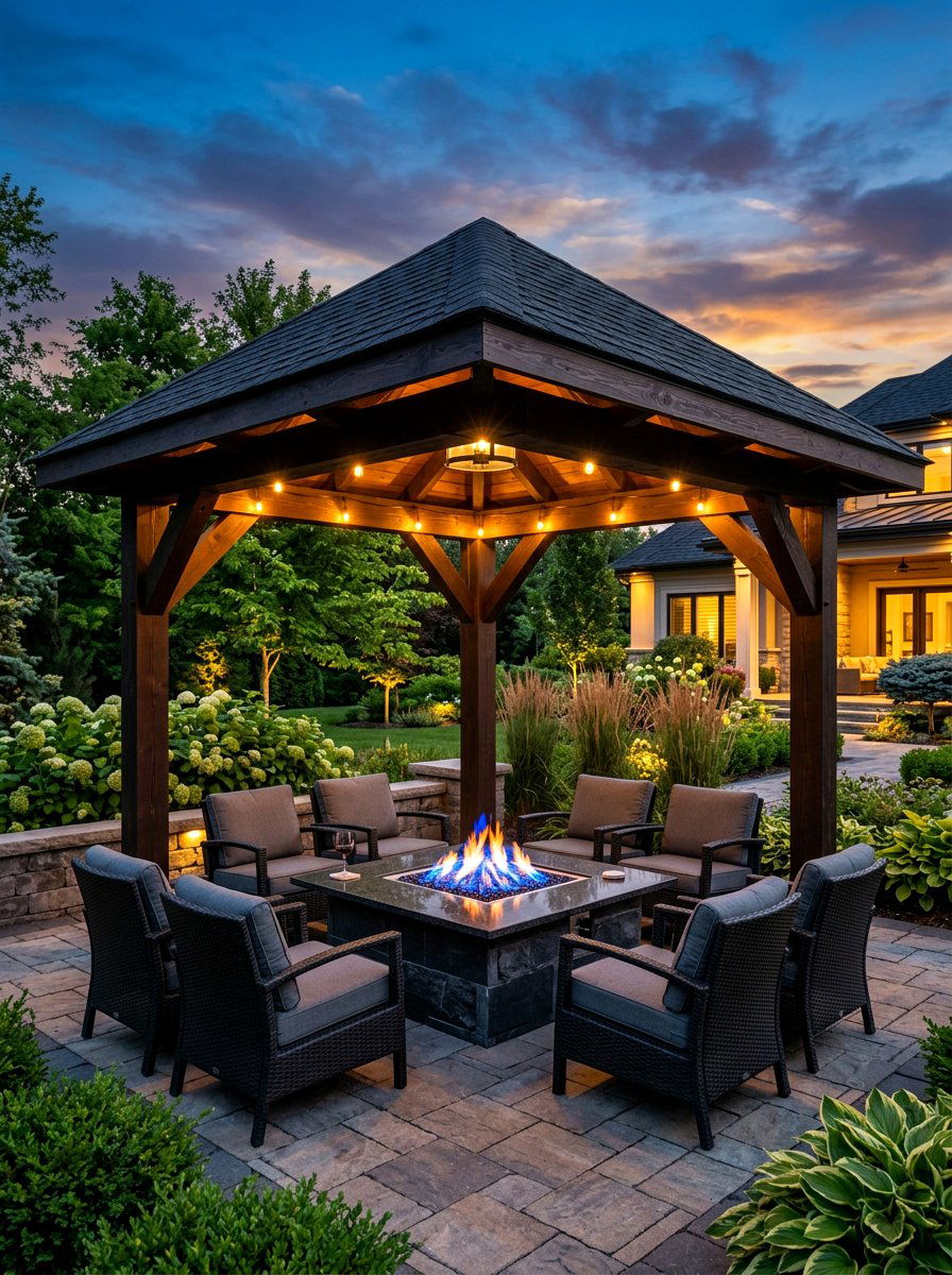 Pavilion With Fire pit Table - 30 backyard pavilion ideas