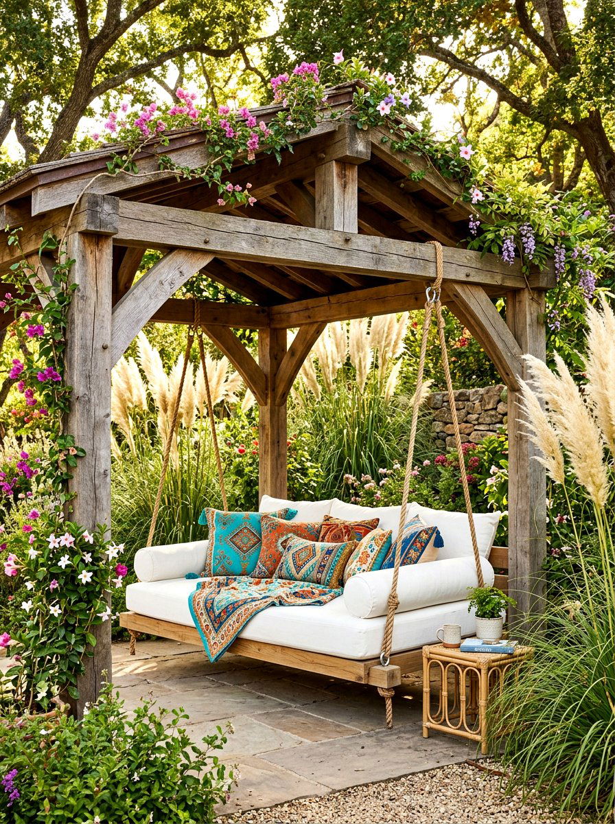 Pavilion With Hanging Daybed - 30 backyard pavilion ideas