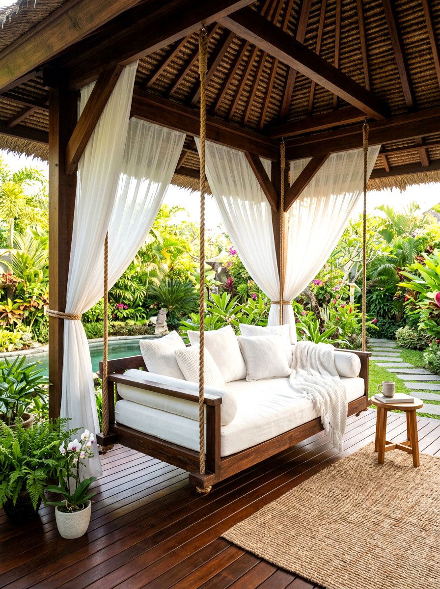 Pavilion With Swinging Bed - 30 porch pavilion ideas