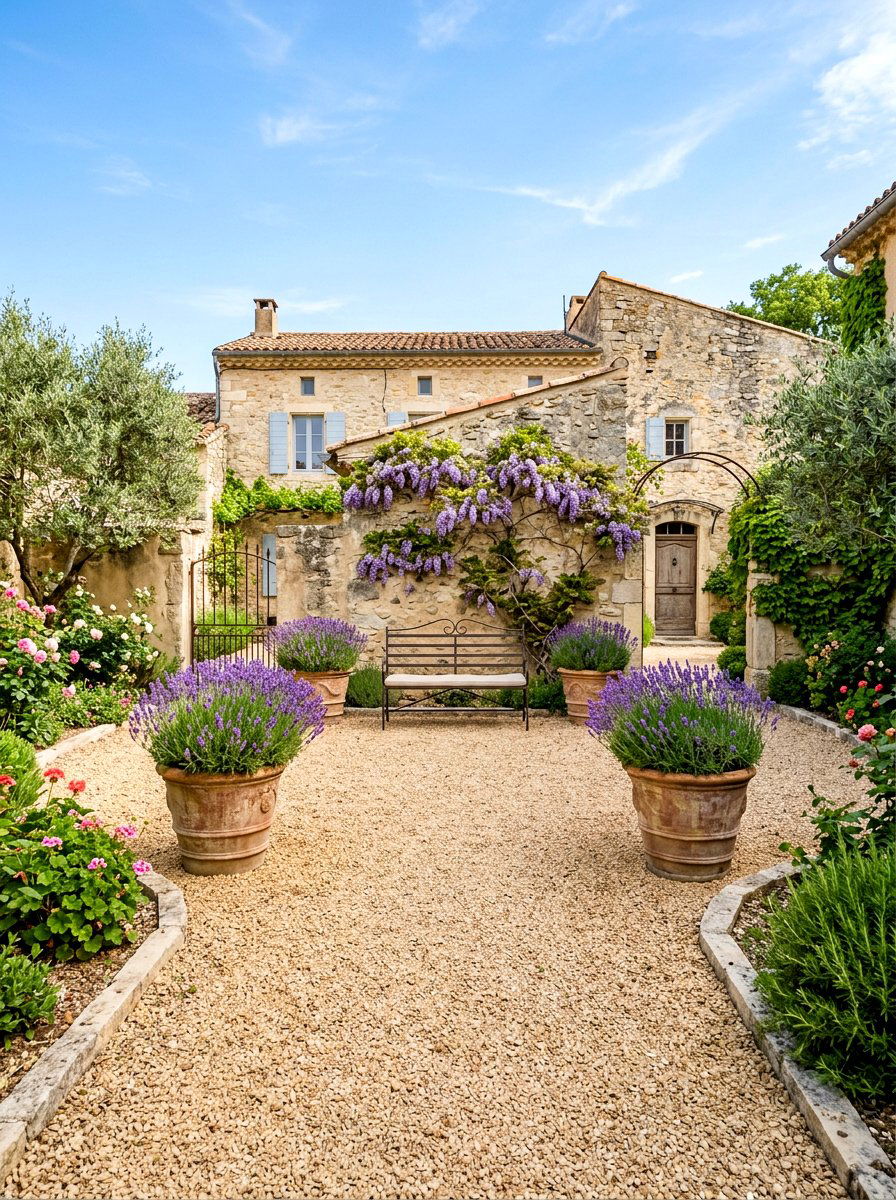 Pea Gravel Courtyard - 30 stone courtyard patio ideas