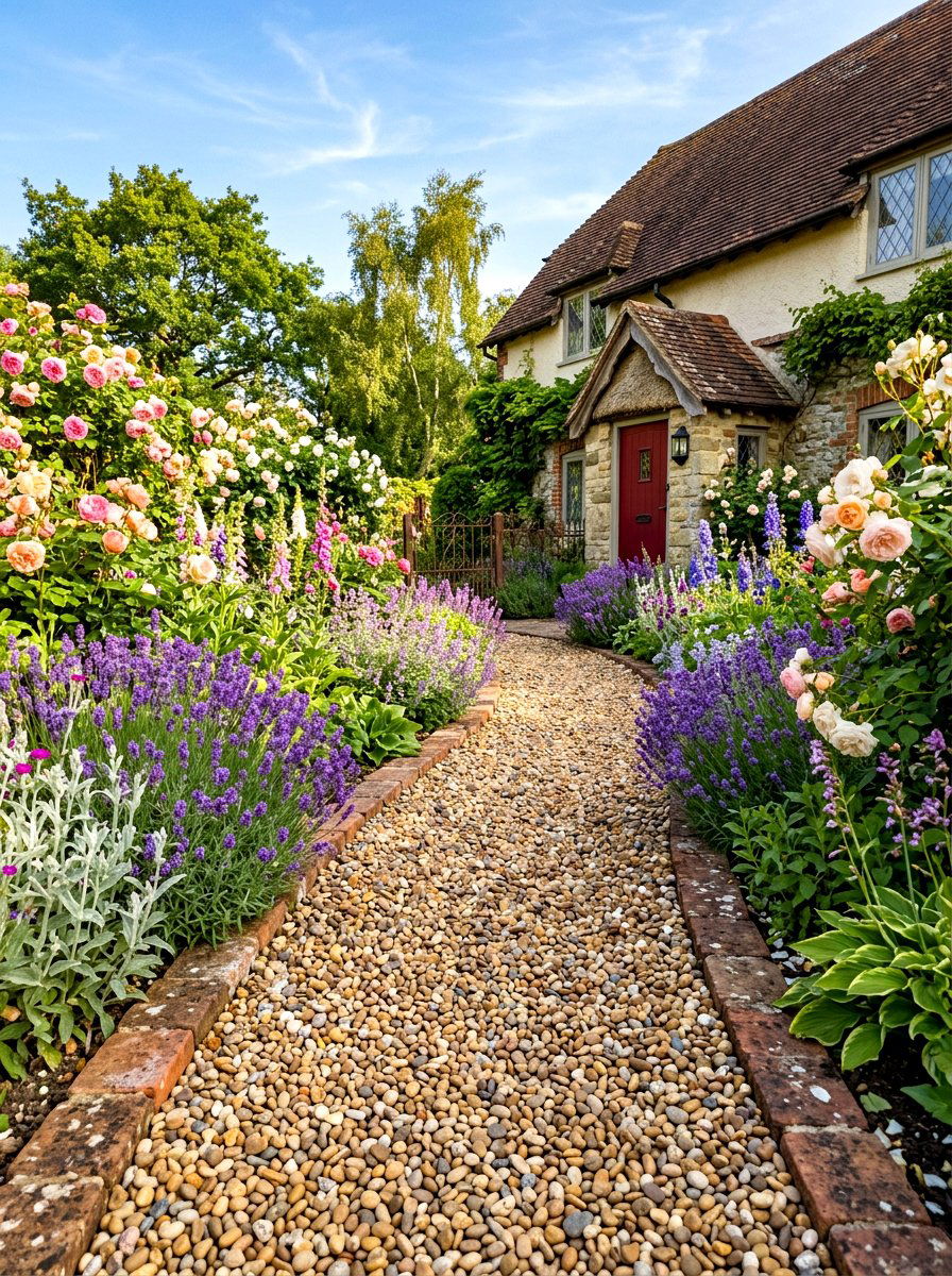 Pea Gravel Front Walkway - 30 rock mulch front yard ideas