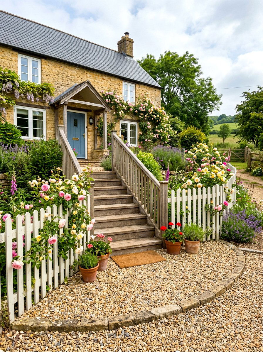 Pea Gravel Landing - 30 front steps makeover ideas