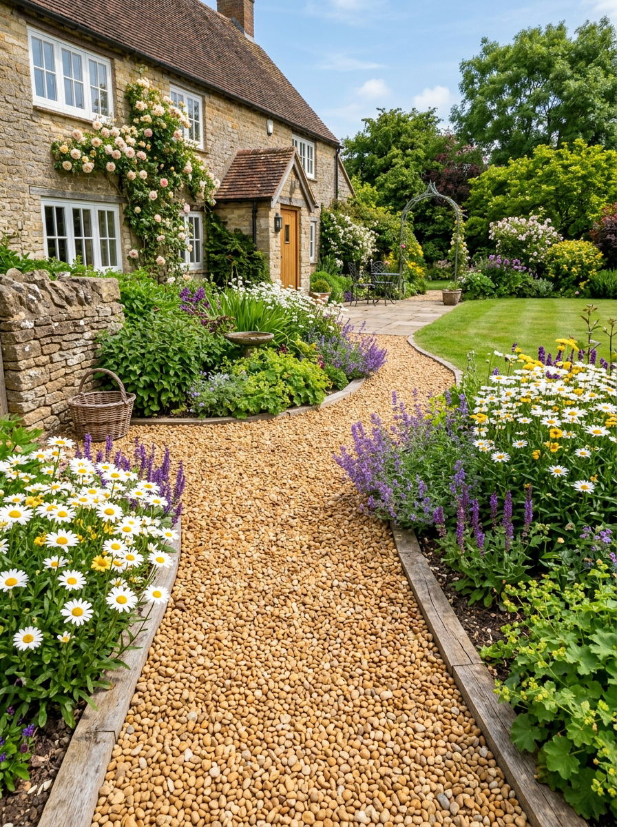 Pea Gravel Mulching - 30 rock flower bed ideas