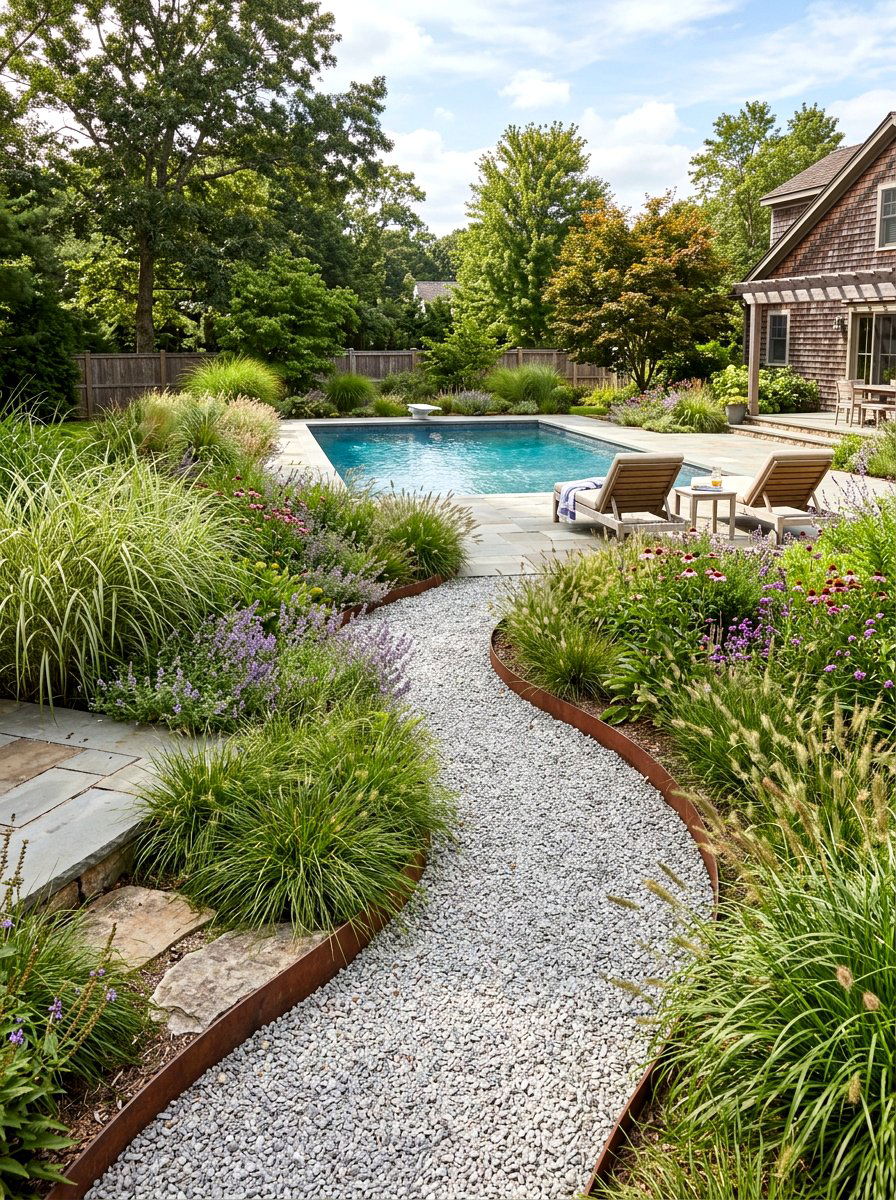 Pea Gravel Path - 30 pool landscaping ideas