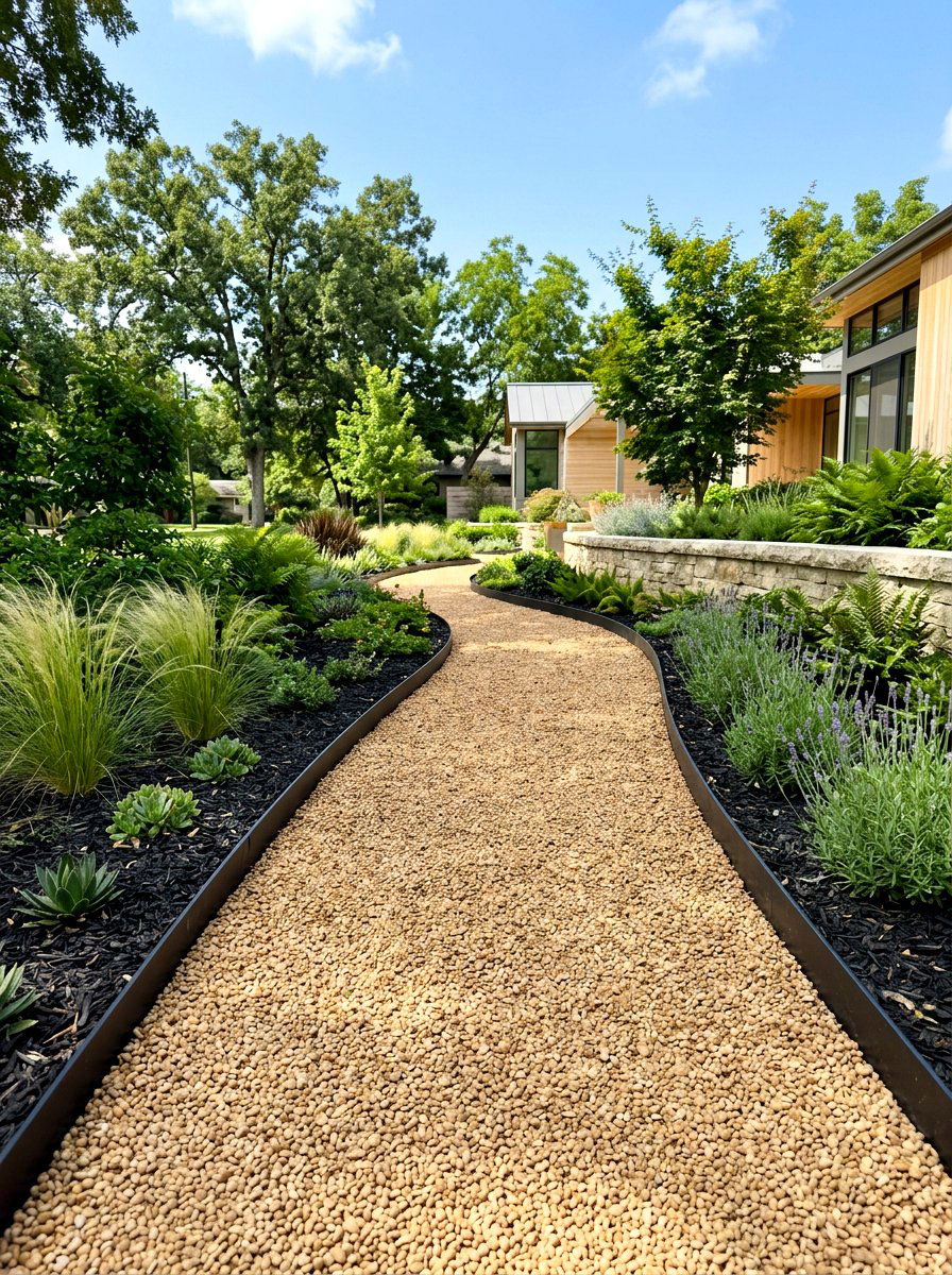 Pea Gravel Path With Metal Edging - 30 walkway landscaping ideas