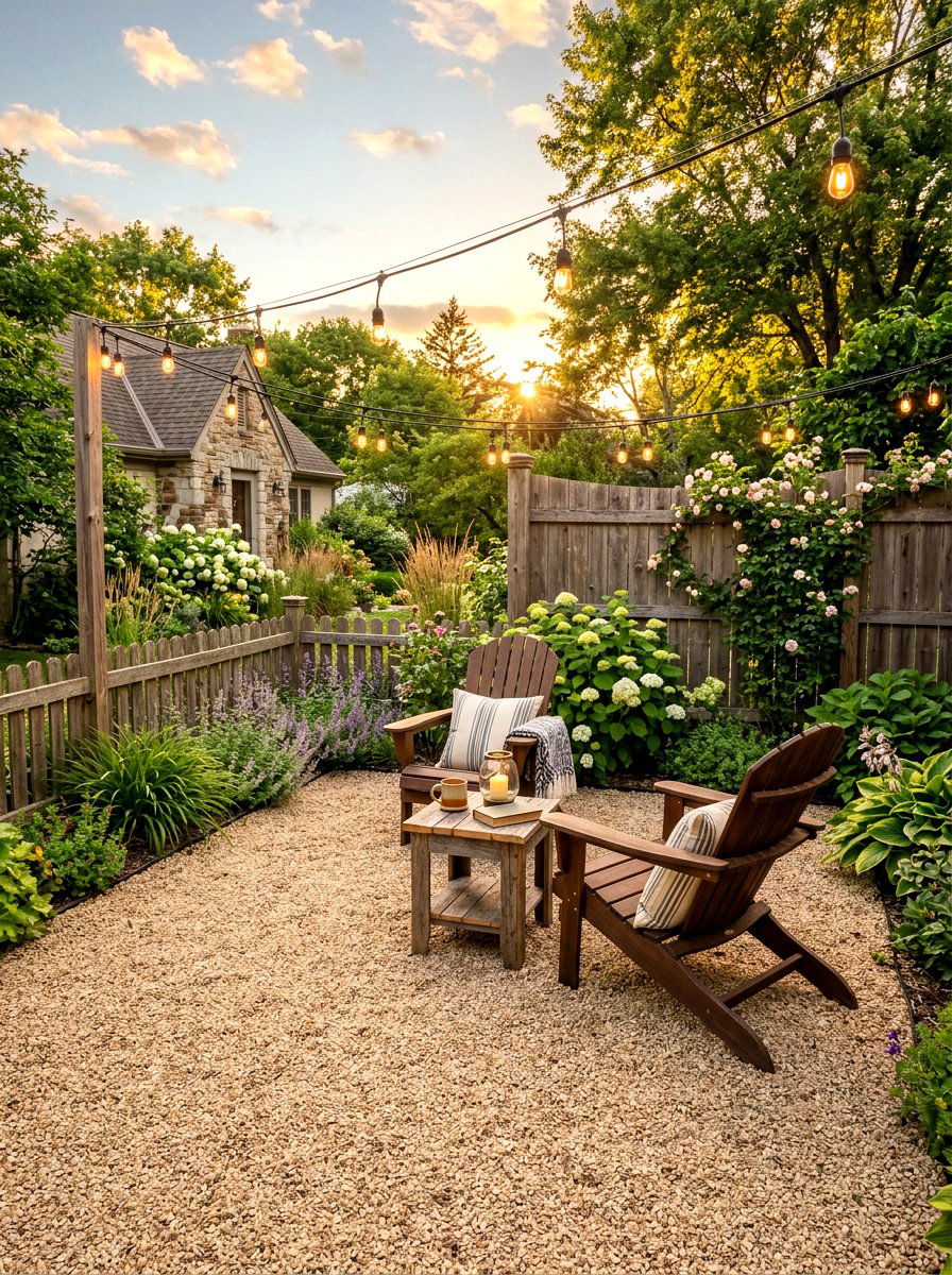 Pea Gravel Patio - 30 low maintenance backyard landscaping ideas