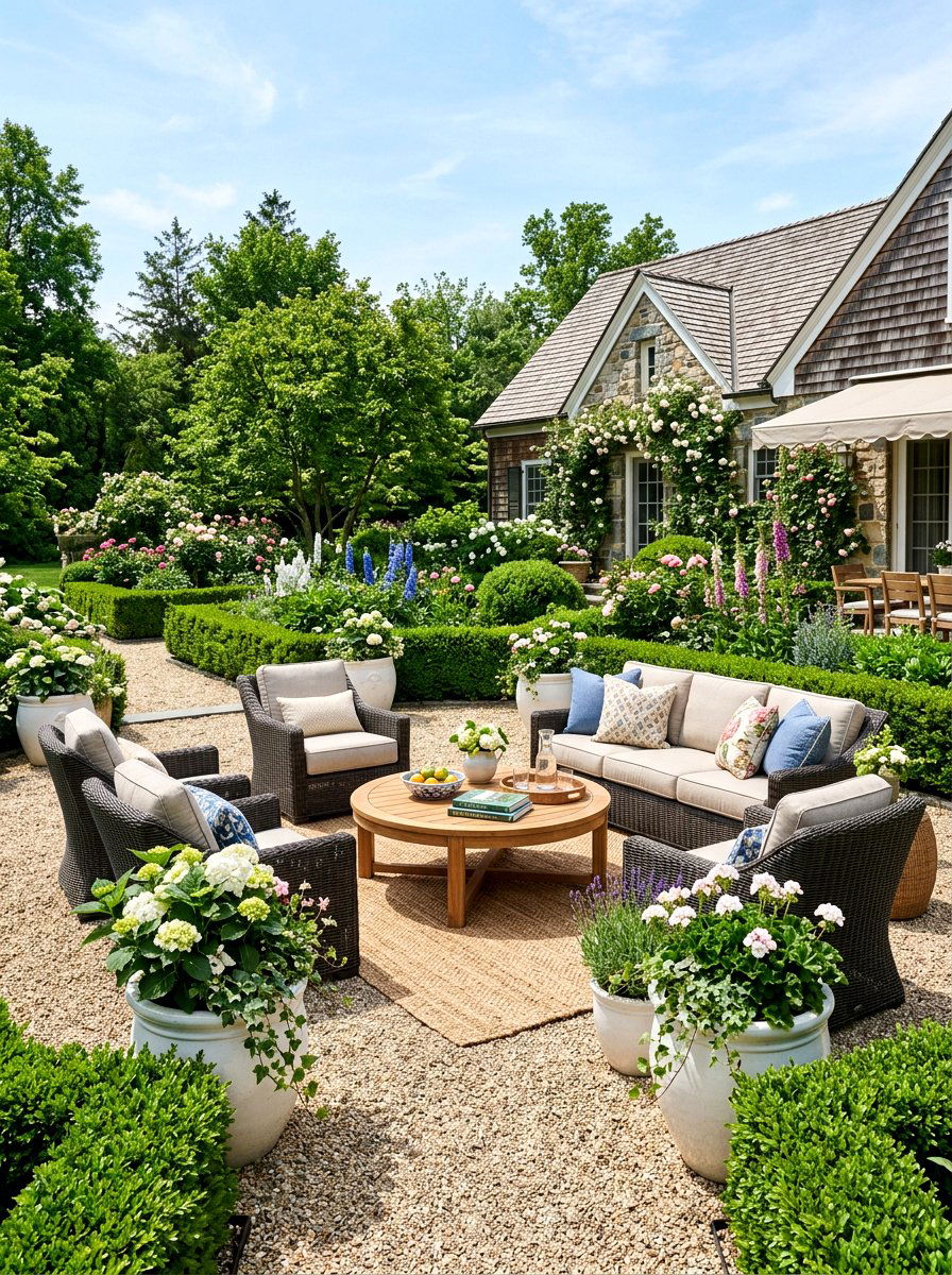 Pea Gravel Patio - 30 Nancy Meyers garden ideas