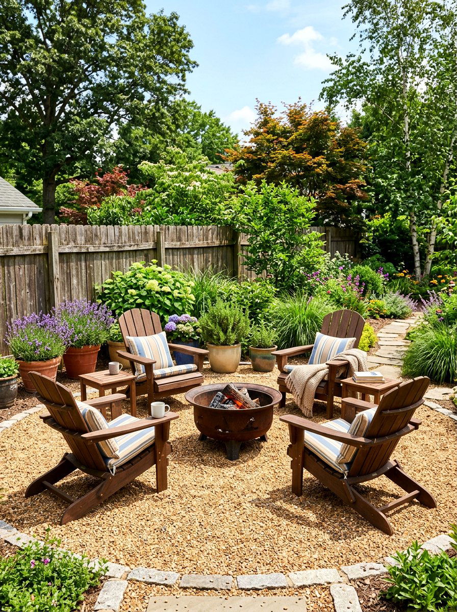 Pea Gravel Patio - 30 no grass backyard ideas