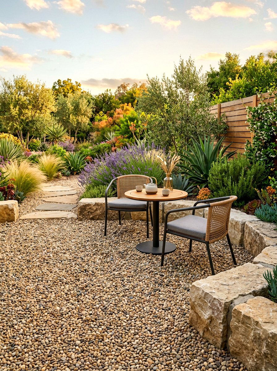Pea Gravel Patio - 30 xeriscape backyard ideas