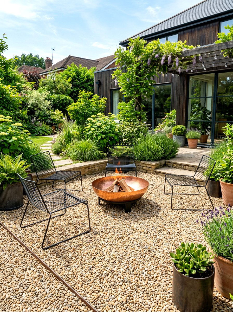 Pea Gravel Patio With Metal Chairs - 30 fire pit seating ideas