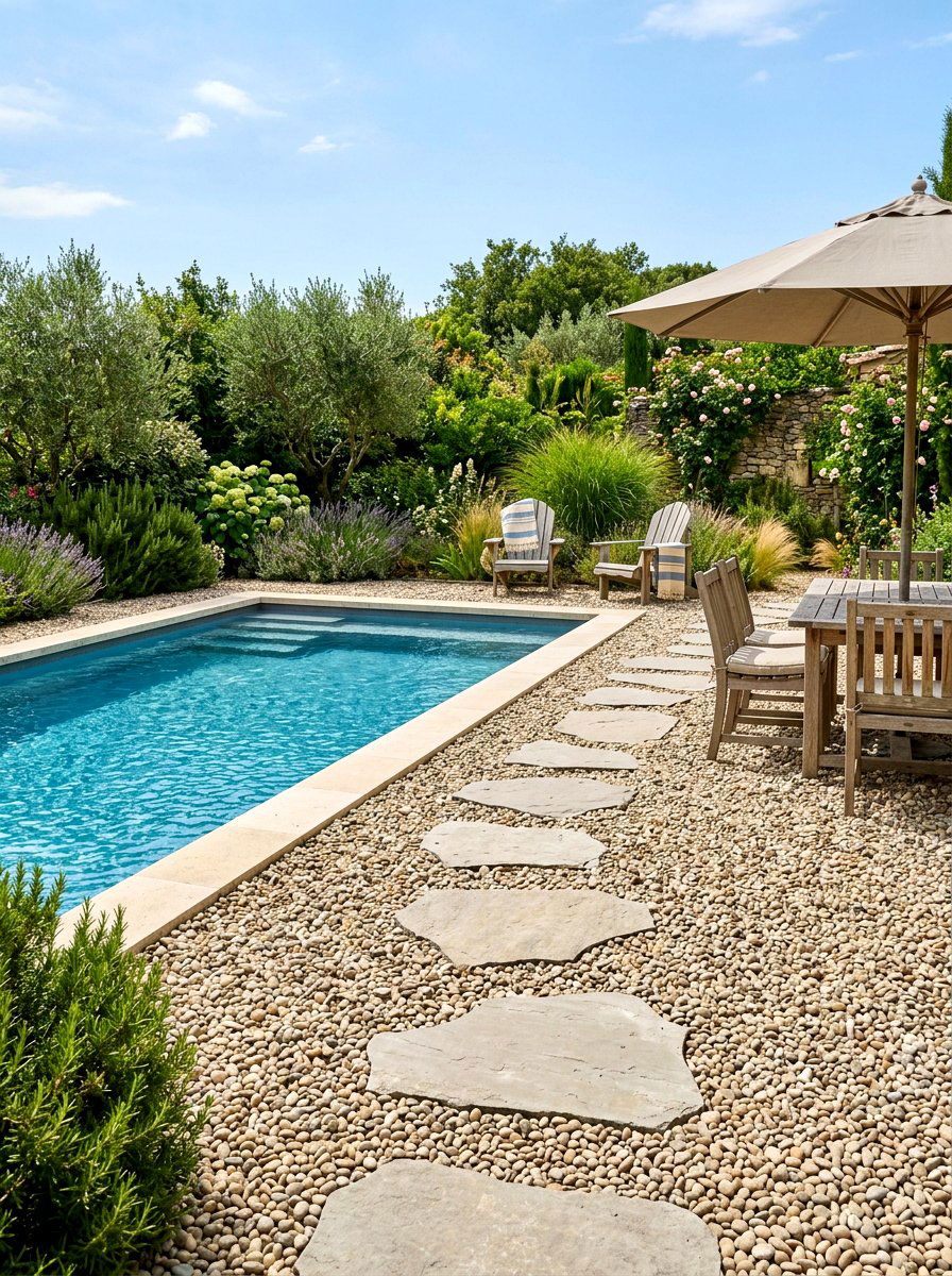 Pea Gravel Pool Surround - 30 pool patio ideas