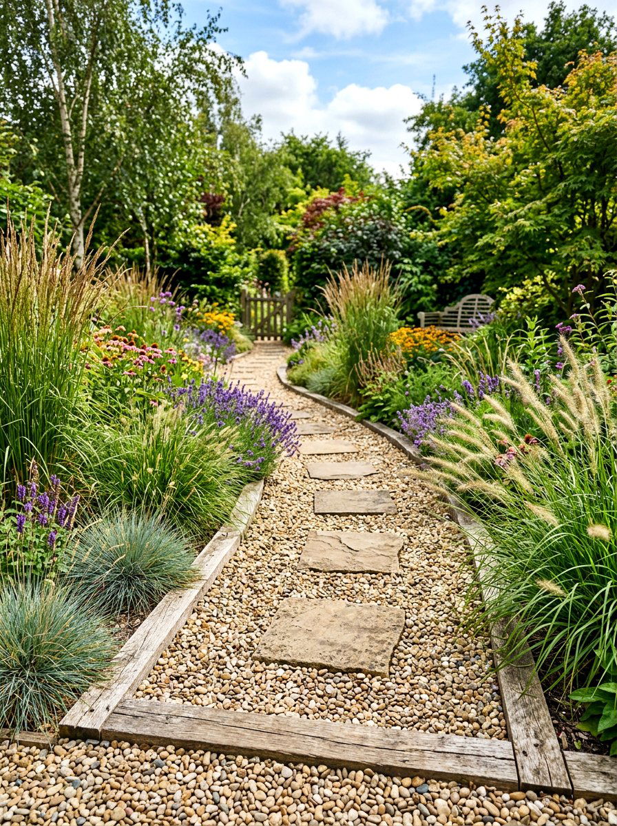 Pea Gravel Stepping Stone - 30 stepping pad lawn ideas
