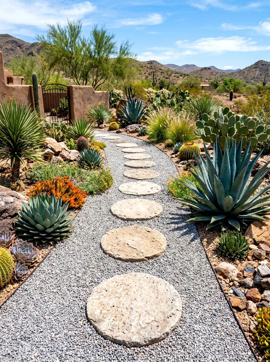 Pea Gravel Stepping Stone - 30 front walkway ideas