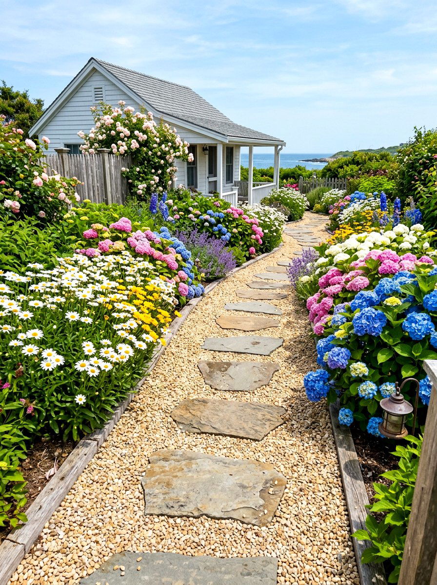 Pea Gravel Walkway - 30 stepping stone backyard path ideas