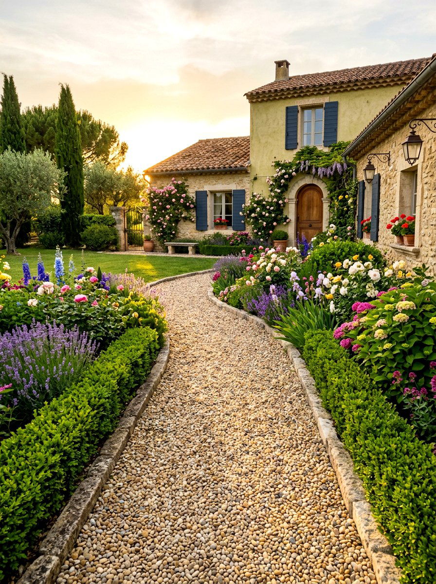 Pea Gravel Walkway - 30 front yard mulch ideas