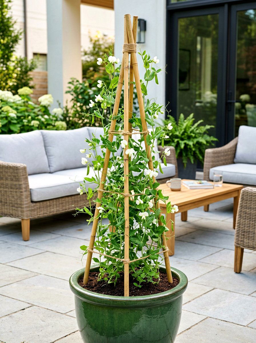 Pea Trellis Container - 30 vegetable container garden ideas