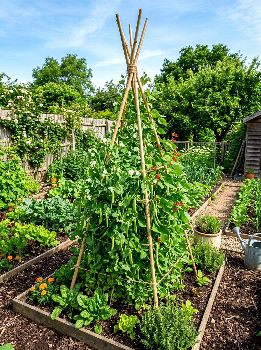 Pea and bean trellis - 30 salad garden ideas