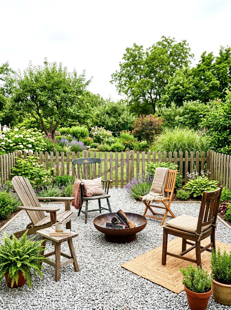 Pea gravel fire pit - 30 backyard fireplace seating ideas