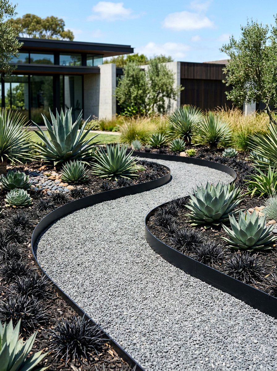 Pea gravel path with steel edging - 30 secret path garden ideas
