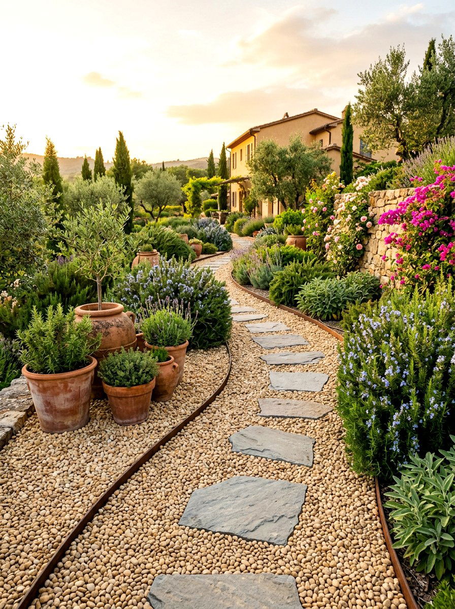 Pea gravel path - 30 front yard pathway ideas