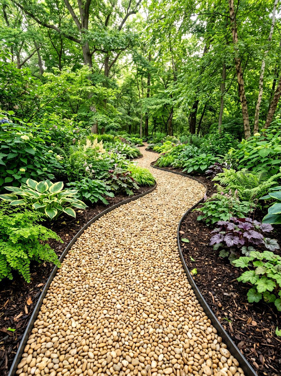 Pea gravel trail - 30 woodland path ideas