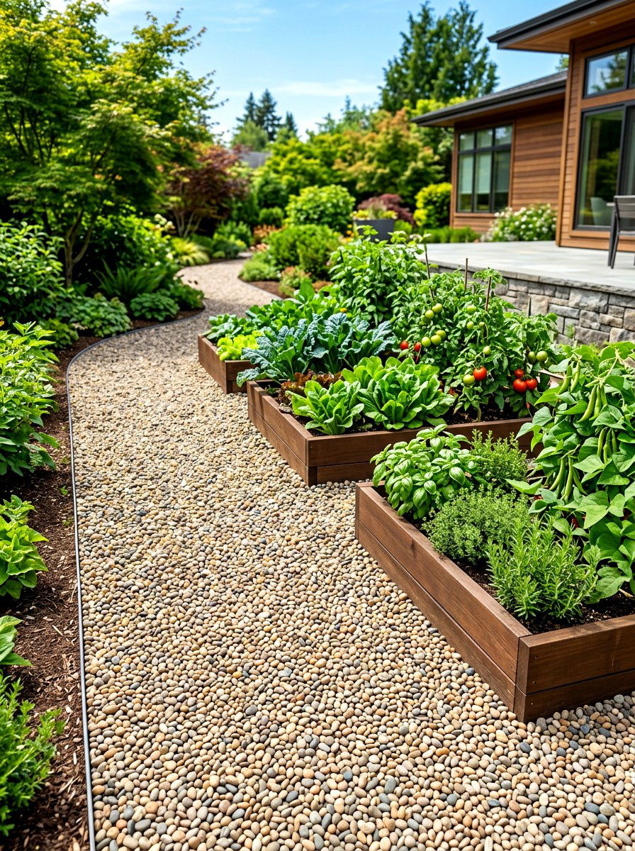 Pea gravel transition - 30 vegetable garden border ideas