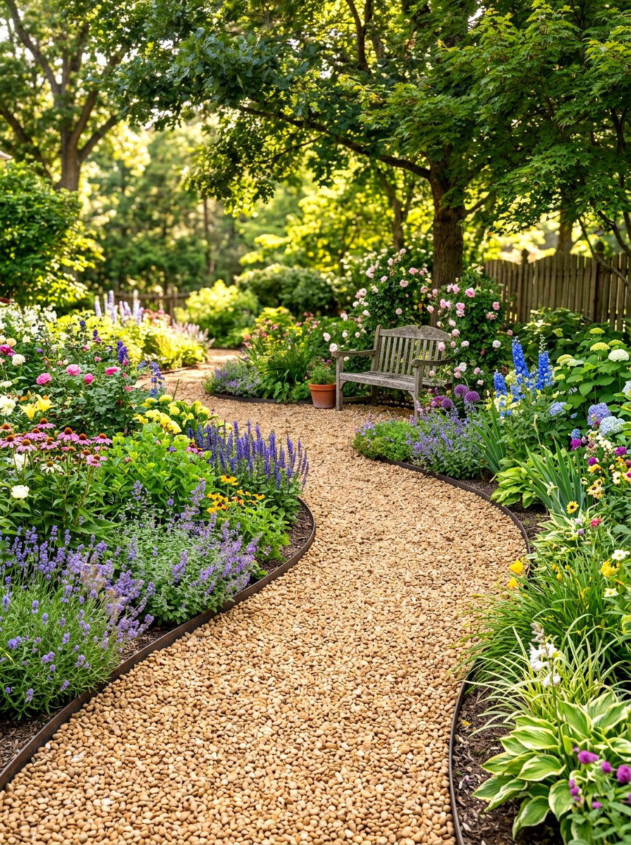 Pea gravel walkway - 30 gravel path backyard ideas