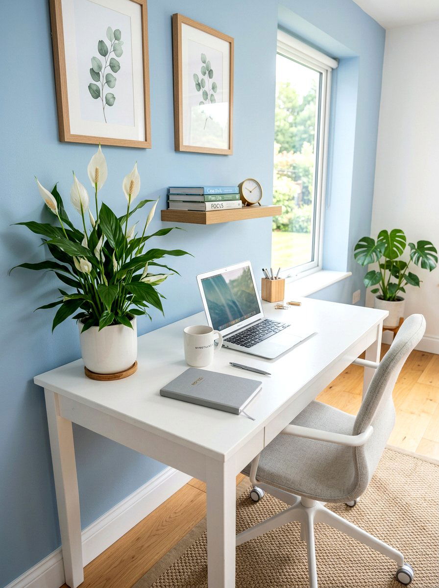 Peace lily desk area - 30 office plant corner ideas